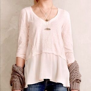Anthropologie Meadow Rue Blush Pink V-neck Long sleeve Malia Blouse Size Small